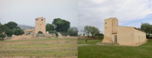 Torre de Sarrió (imagen derecha) y Torre de Boter (imagen izquierda) (fotografías de los autores).