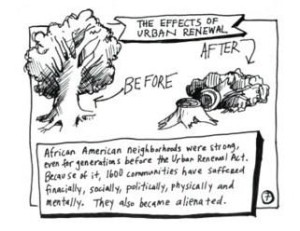 Los efectos de la ley de renovación urbana de 1949 según la viñeta de un cómic.