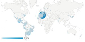 Número total de sesiones iniciadas desde 2013, por ciudad de procedencia. Según Google Analytics
