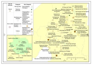 Ejemplo de mapa de ubicación y categorización de atractivos turísticos de la Zona Altiplano de San Luis Potosí, México. (Ruta 3)